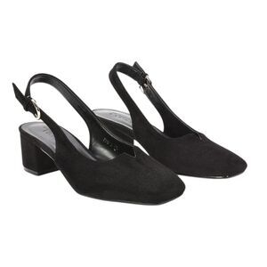 XY London Womens/Ladies Elowen Sling Back Mid Block Heel Court Shoes / Jet Black